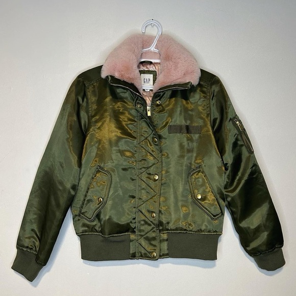 GAP - GREEN BOMBER w PINK FLOOF - Picture 1 of 3